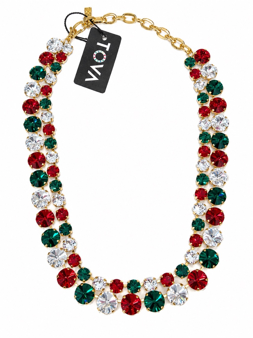 Tova Festive Crystal Necklace in Red, Green & White